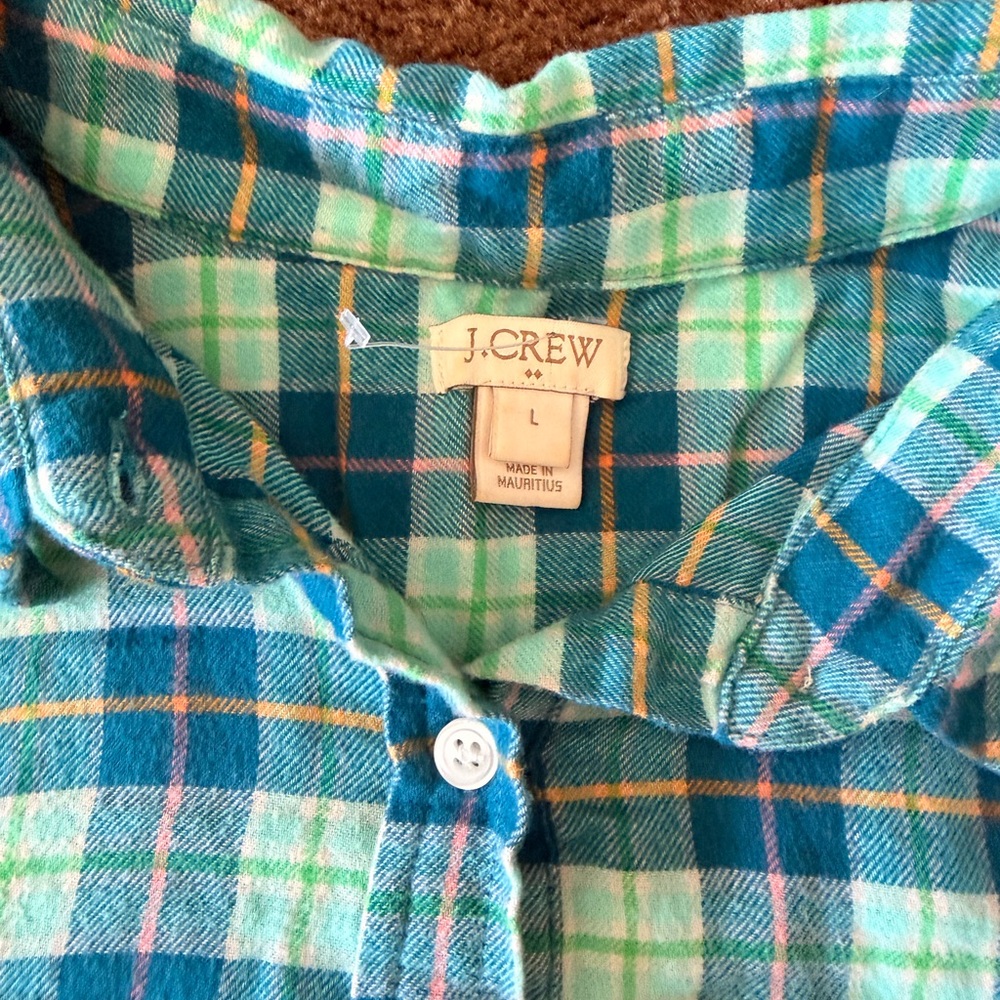J. Crew Teal and Mint Plaid Shirt 100% Cotton - Picture 2 of 4
